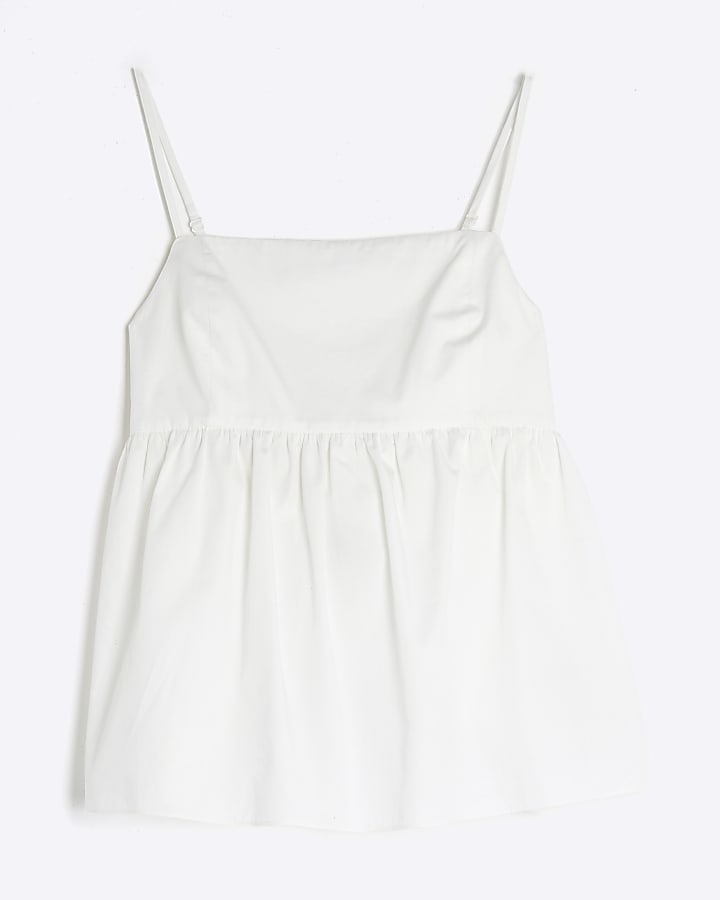 White Sleeveless Tie Back Peplum Cami Top