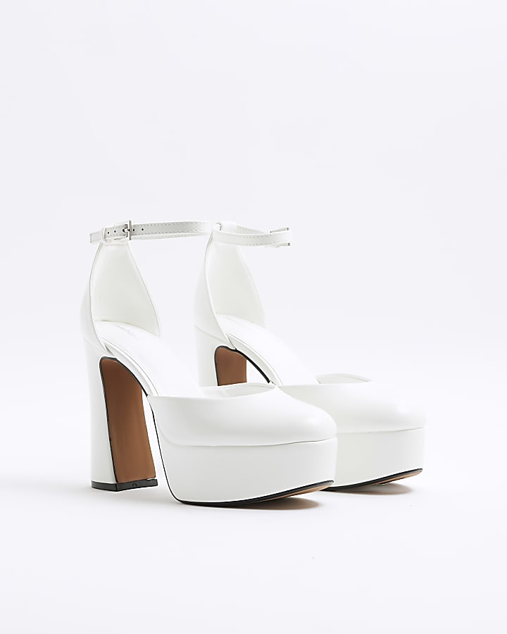 White Ankle Strap Platform Heels