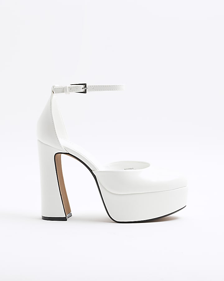 White Ankle Strap Platform Heels