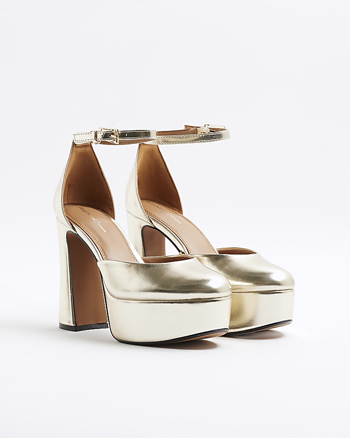 Gold Ankle Strap Platform Heels