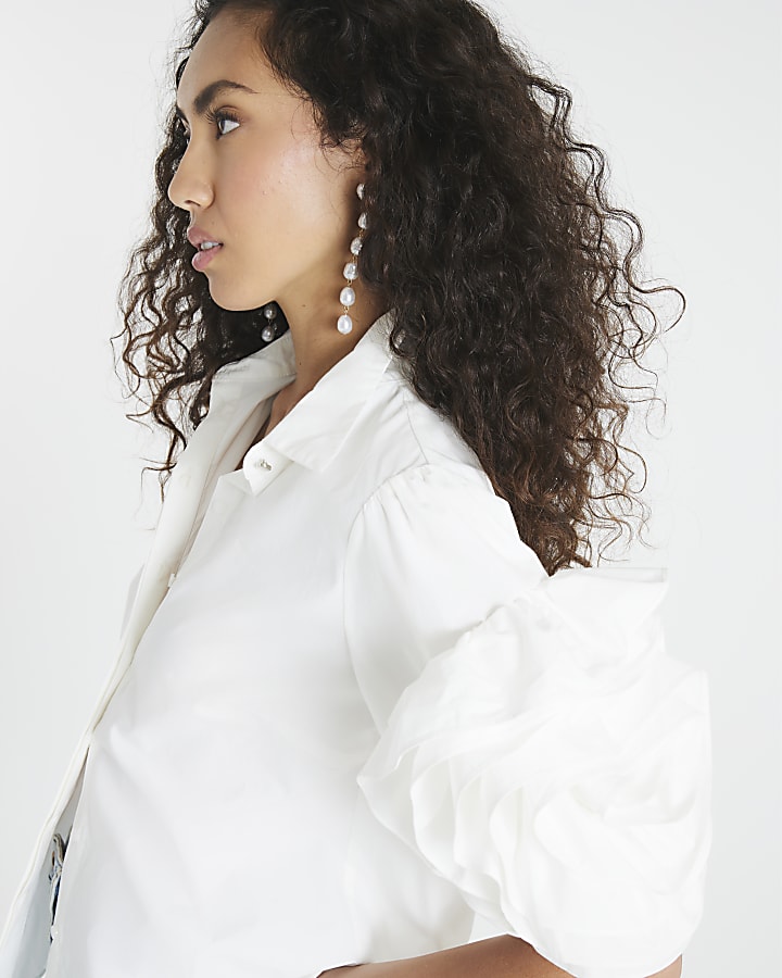 White Premium Corsage Sleeve Shirt