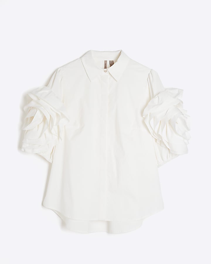 White Premium Corsage Sleeve Shirt
