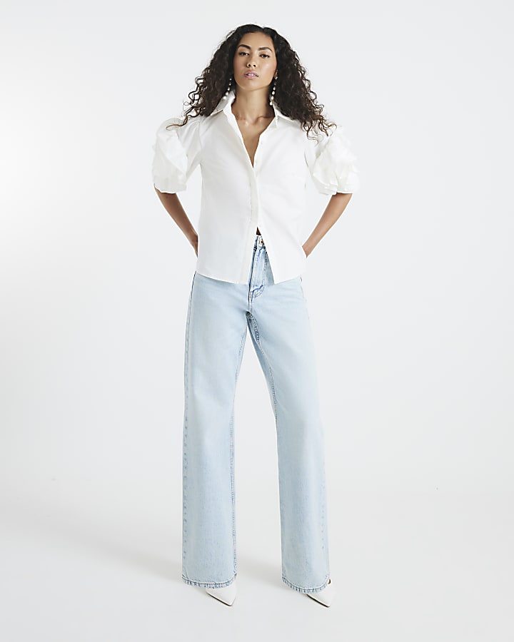 White Premium Corsage Sleeve Shirt