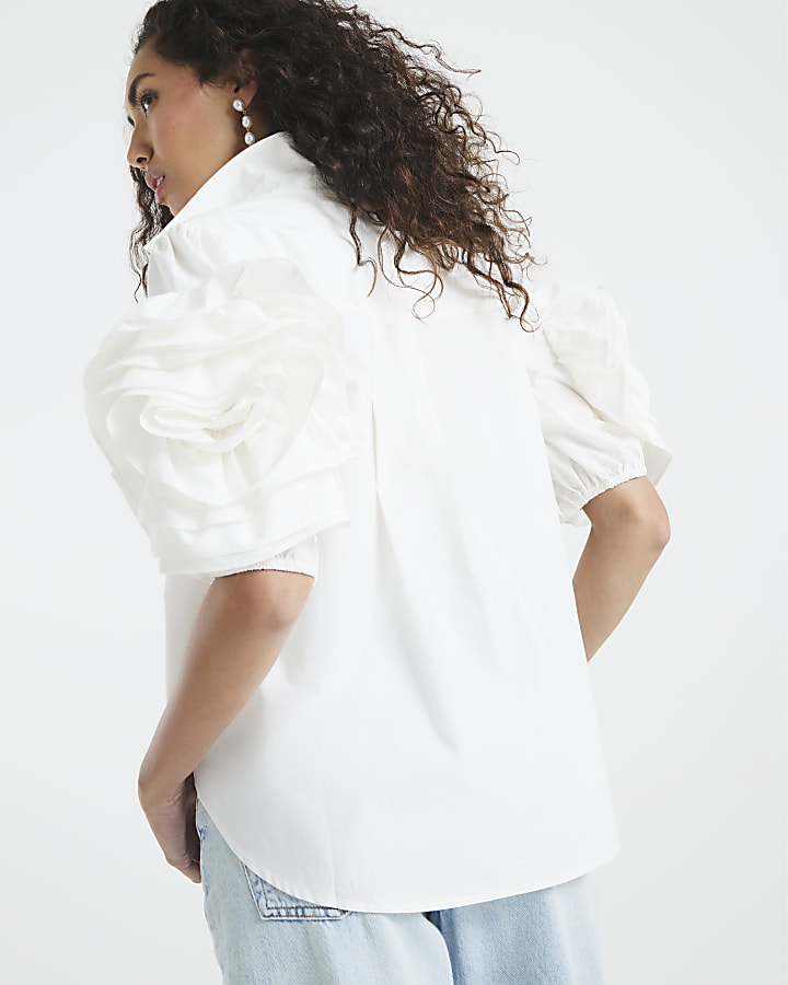 White Premium Corsage Sleeve Shirt