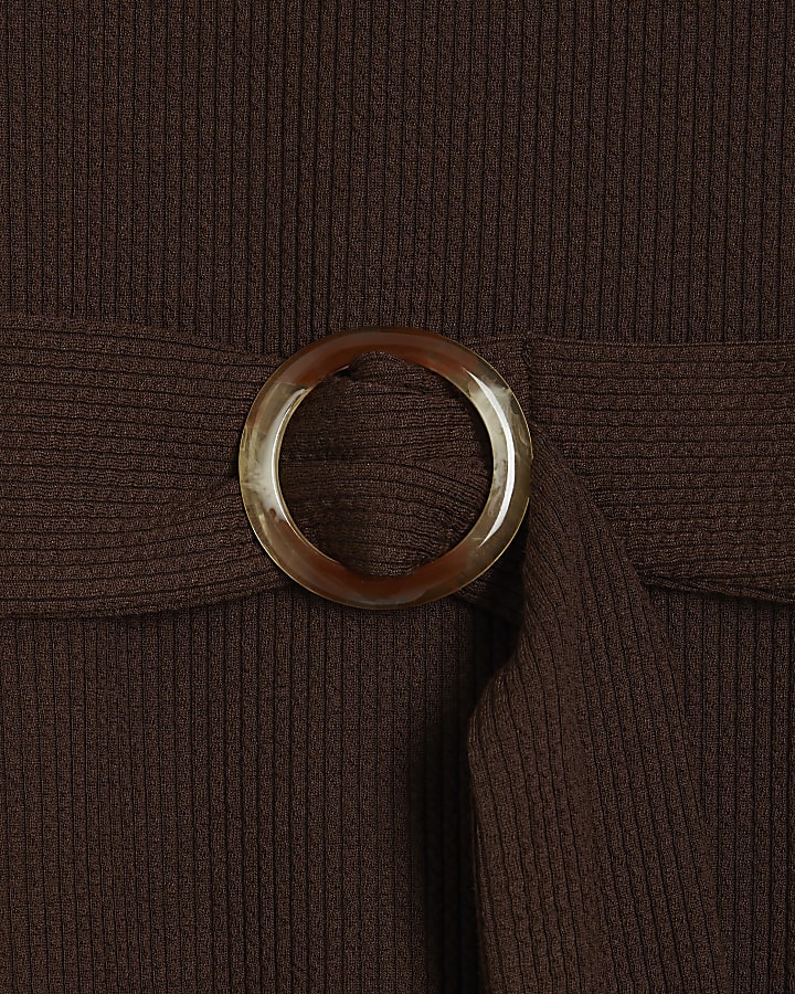 Brown Ribbed Belt Tunic