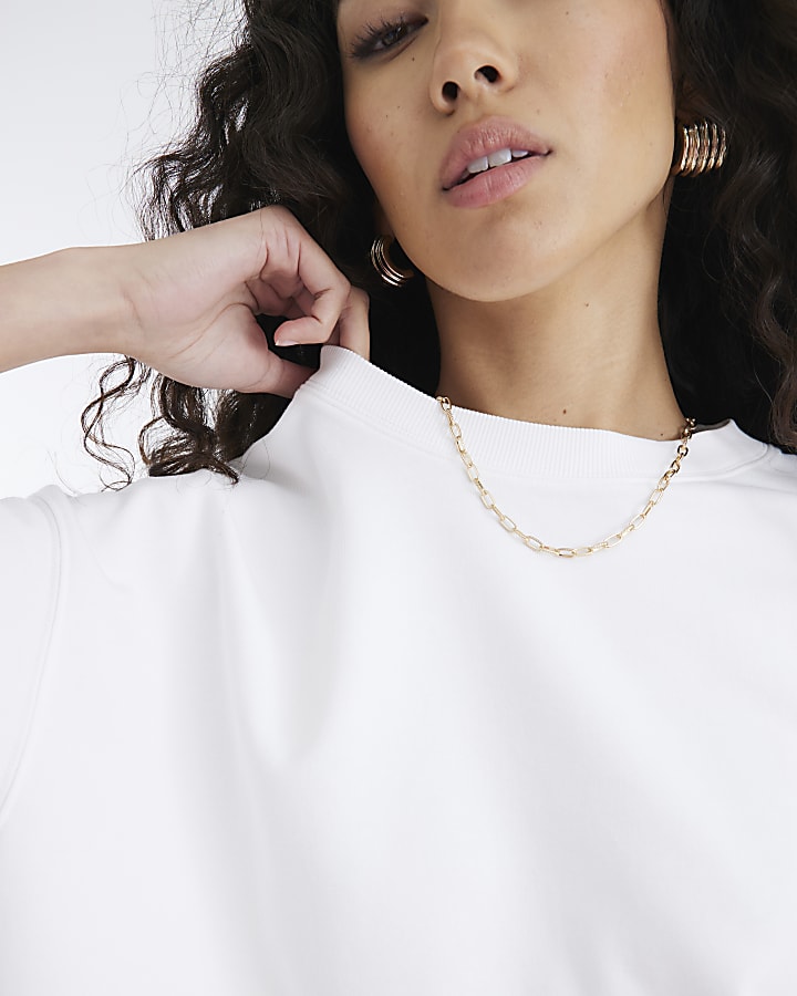 White Short Sleeve Ribbed Panel T-shirt