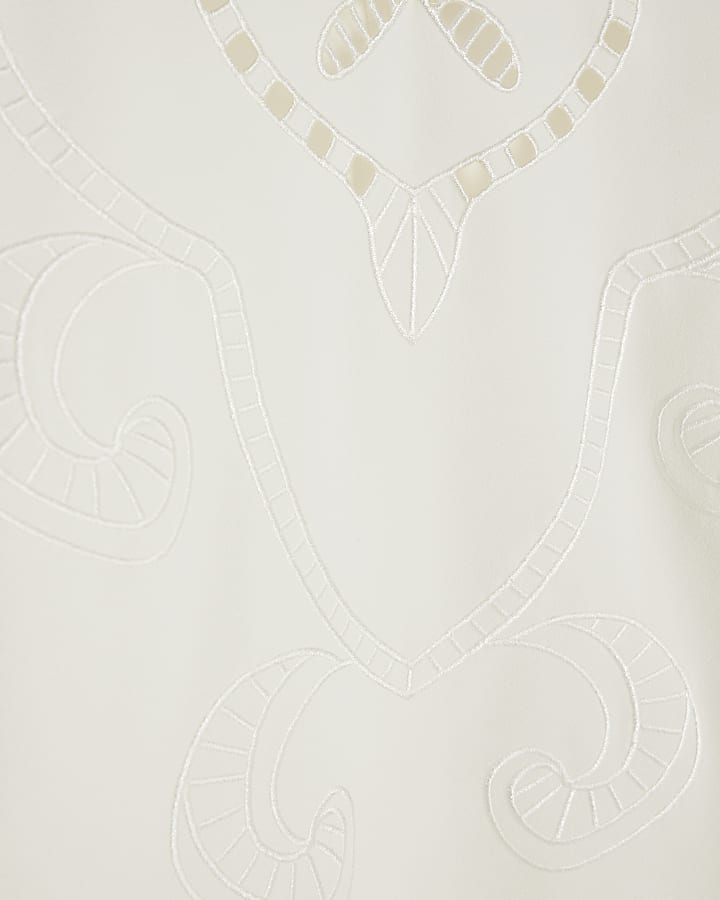 White Long Sleeve Cutwork Blouse