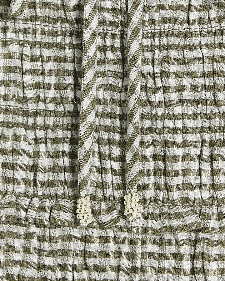 Green Ruched Gingham Bandeau Top