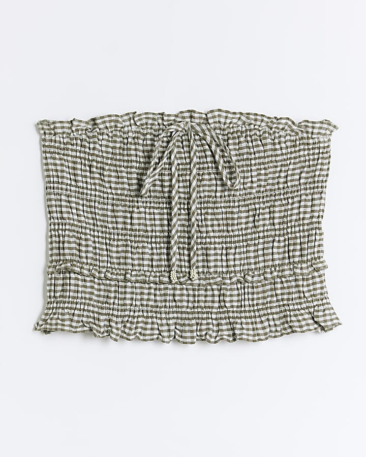 Green Ruched Gingham Bandeau Top