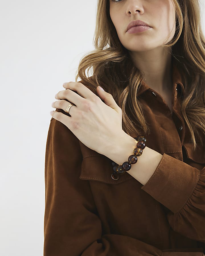 Brown Beaded Stretch Bracelet