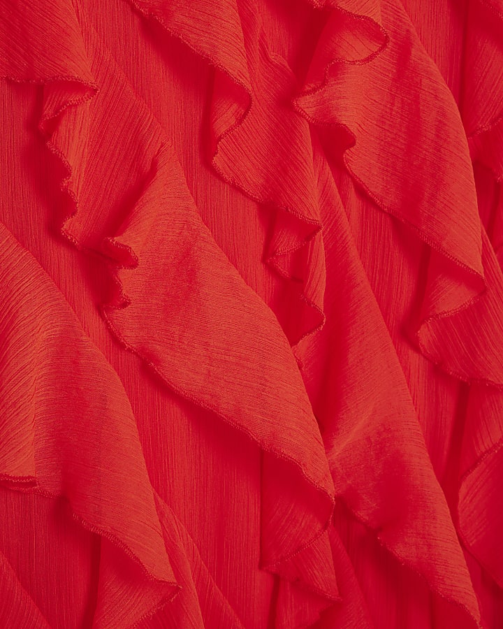 Red Sleeveless Ruffle Midi Dress