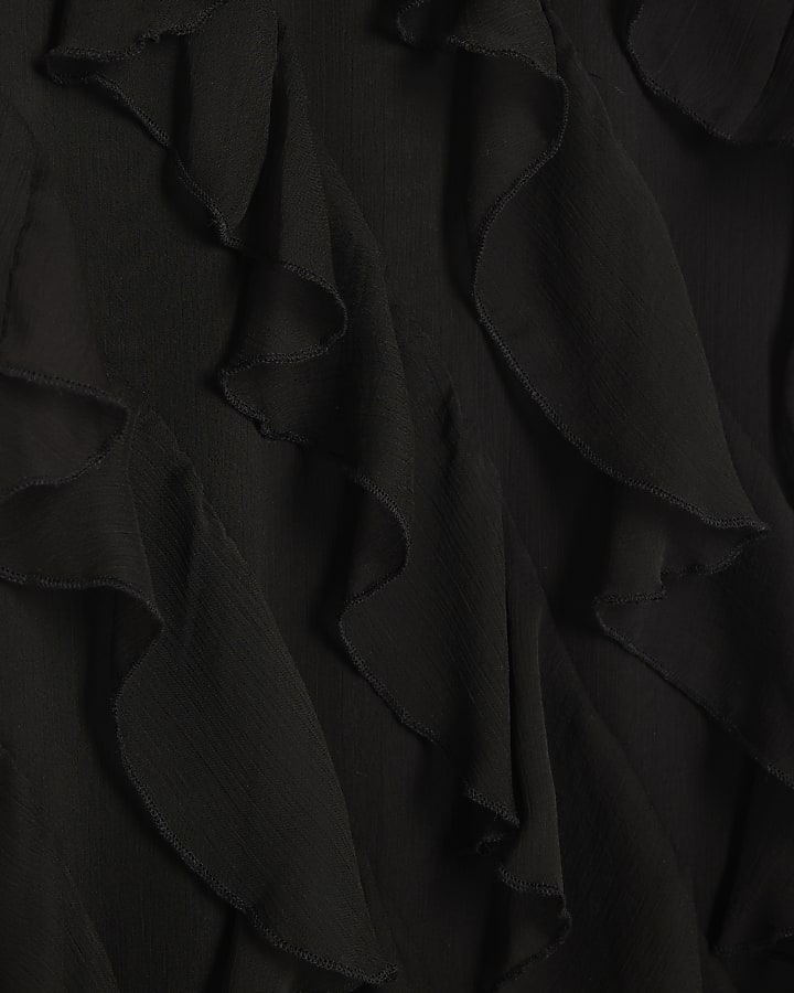 Black Sleeveless Ruffle Midi Dress