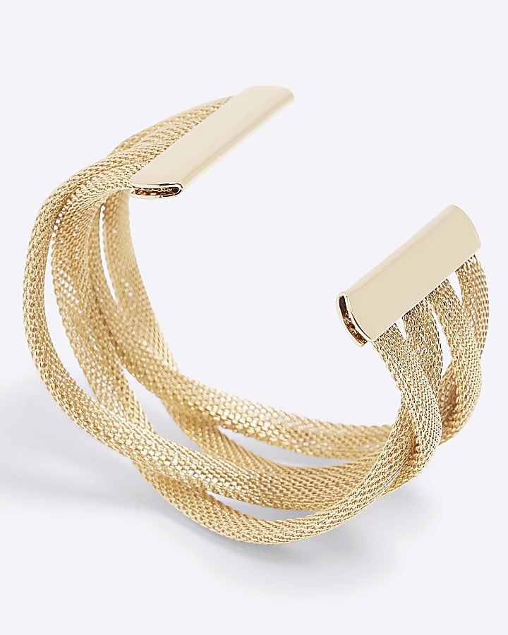 Gold Mesh Swirl Cuff Bracelet