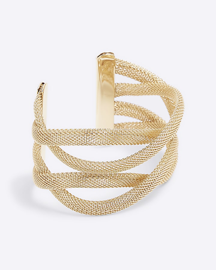 Gold Mesh Swirl Cuff Bracelet