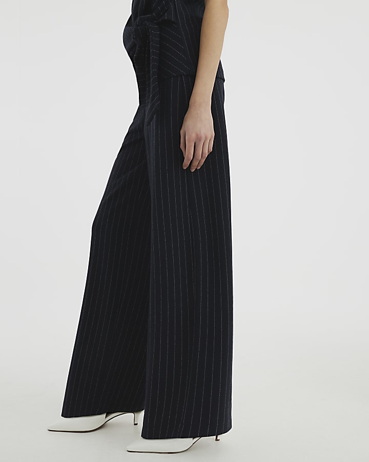 Navy Drawstring Pinstripe Trousers