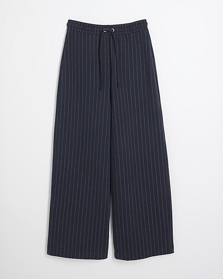 Navy Drawstring Pinstripe Trousers