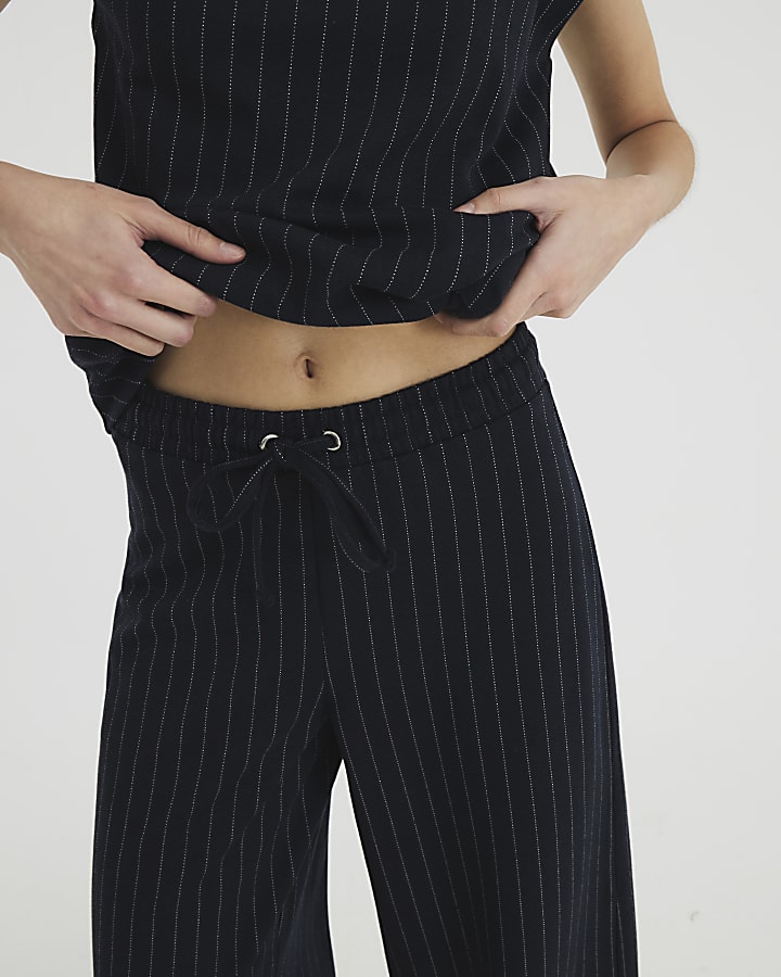 Navy Drawstring Pinstripe Trousers