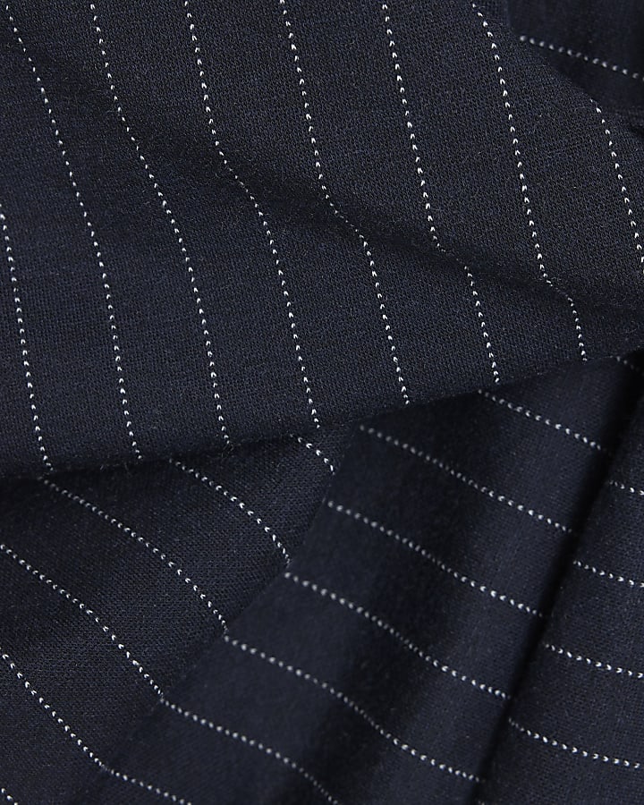 Navy Short Sleeve Pinstripe Tie Detail Top