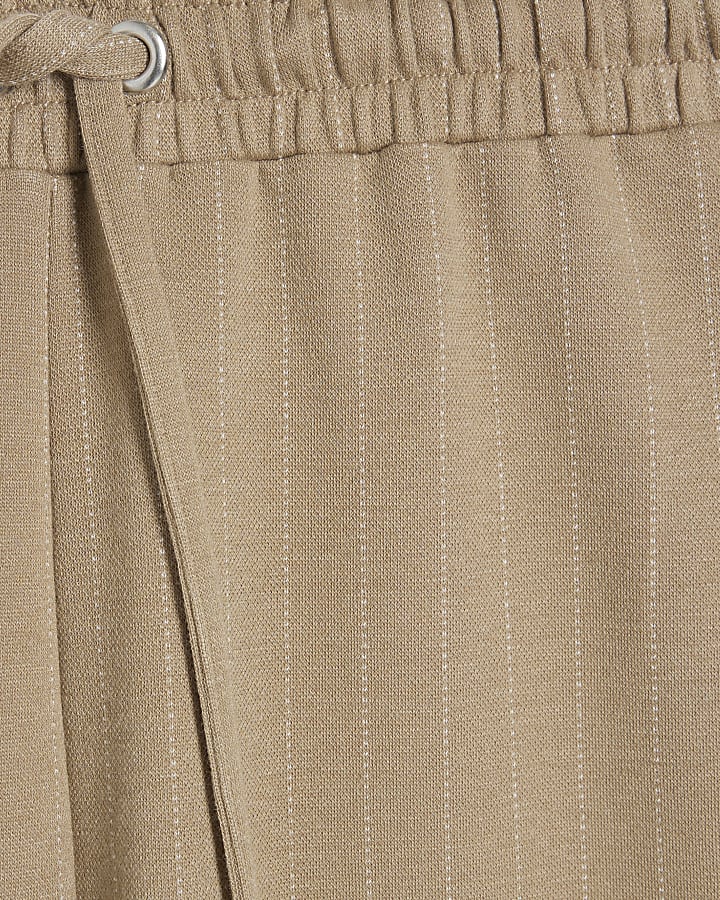 Beige Drawstring Pinstripe Trousers