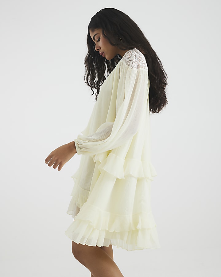 White Premium Lace Detail Smock Mini Dress