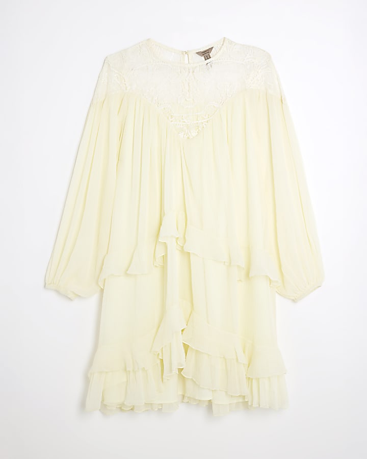 White Premium Lace Detail Smock Mini Dress