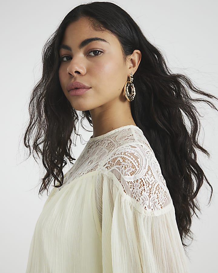 White Premium Lace Detail Smock Mini Dress
