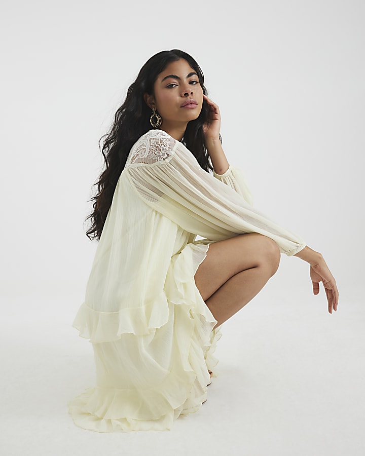 White Premium Lace Detail Smock Mini Dress