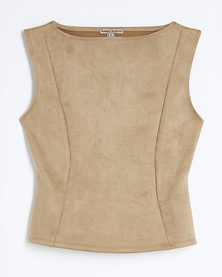 Brown Suedette Sleeveless Cami Top