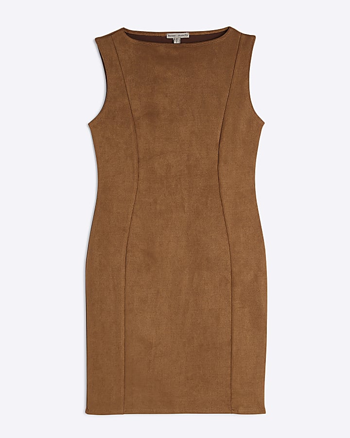 Brown Faux Suede Sleeveless Mini Dress