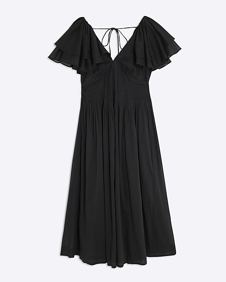 Black Premium flutter midi dress