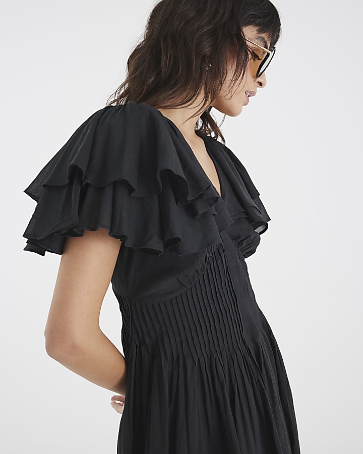 Black Premium flutter midi dress