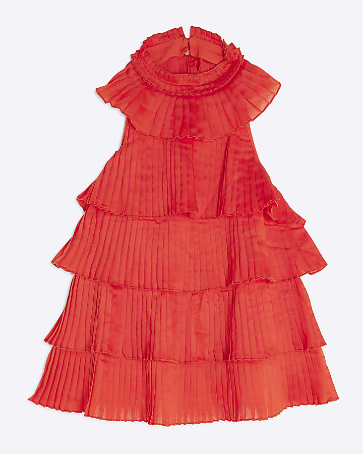 Red Halter Neck Ruffle Top