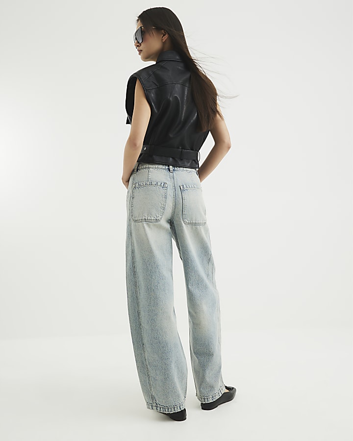 Blue Washed Balloon Leg Jeans