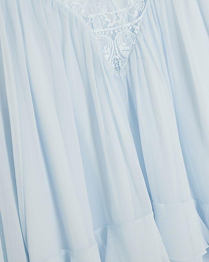 Blue Premium Long Sleeve Smock Mini Dress
