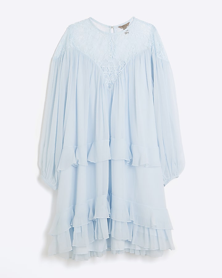 Blue Premium Long Sleeve Smock Mini Dress