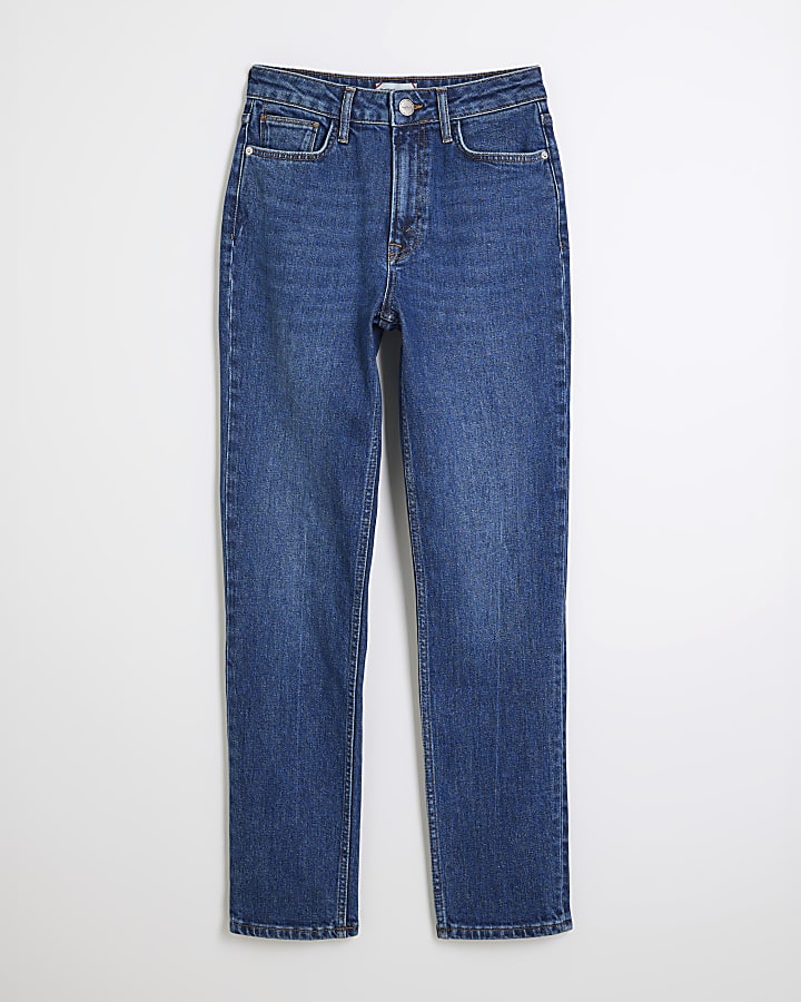 Blue High Rise Ankle Grazer Slim Jeans