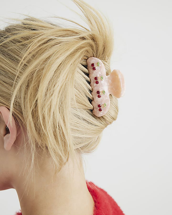 Pink Diamante Cherry Claw Clip