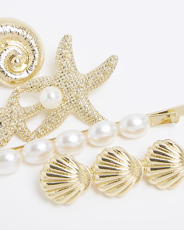 Gold Shell Hair Clip Set