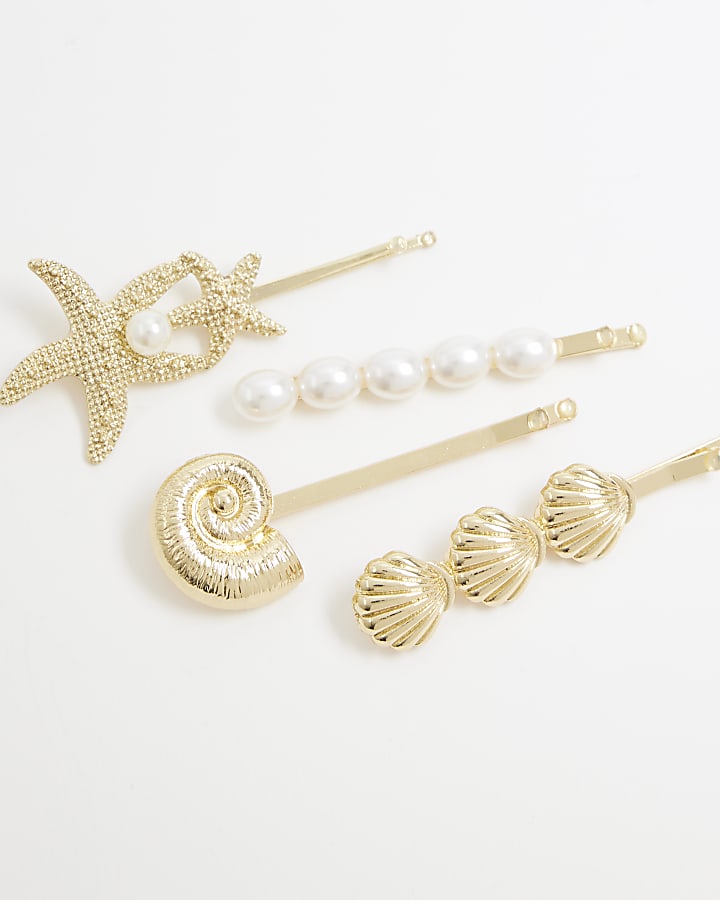 Gold Shell Hair Clip Set