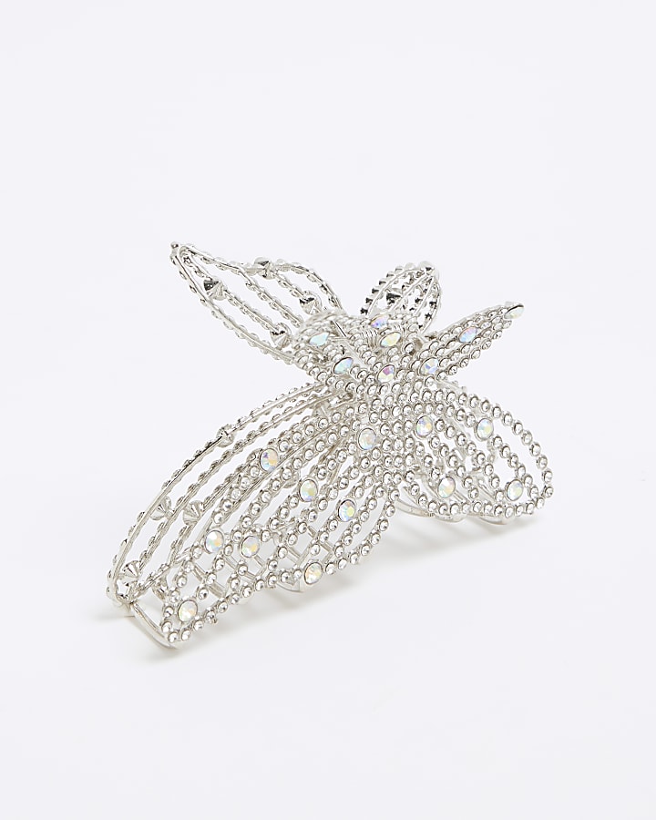 Silver Crystal Butterfly Claw Clip