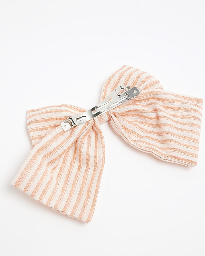 Orange Stripe Bow Hair Clip