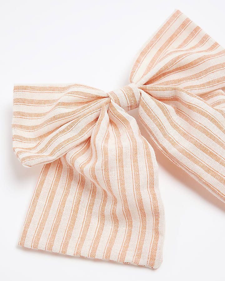 Orange Stripe Bow Hair Clip