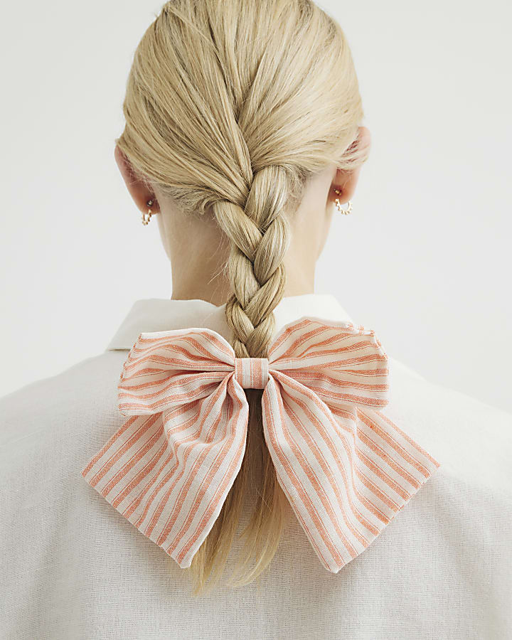 Orange Stripe Bow Hair Clip