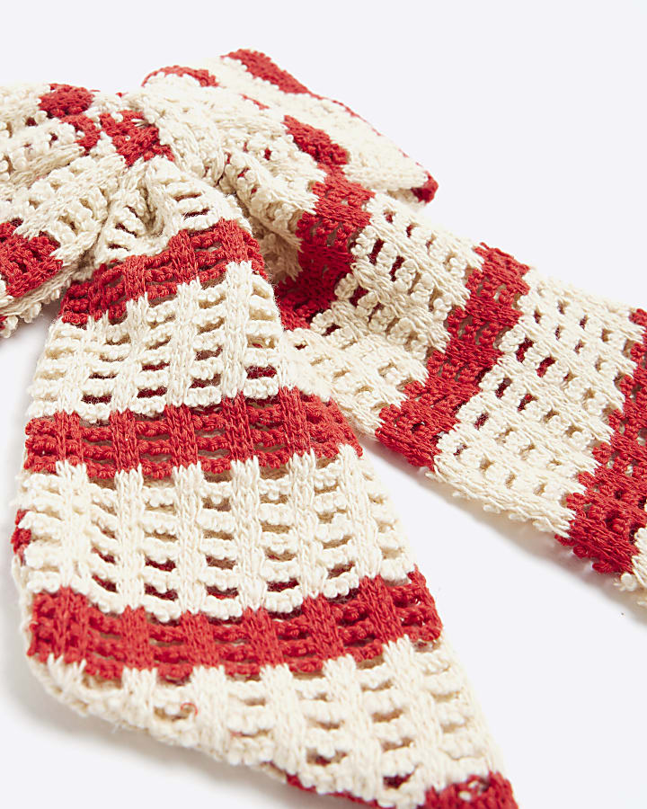 Red Crochet Striped Bow Hair Clip