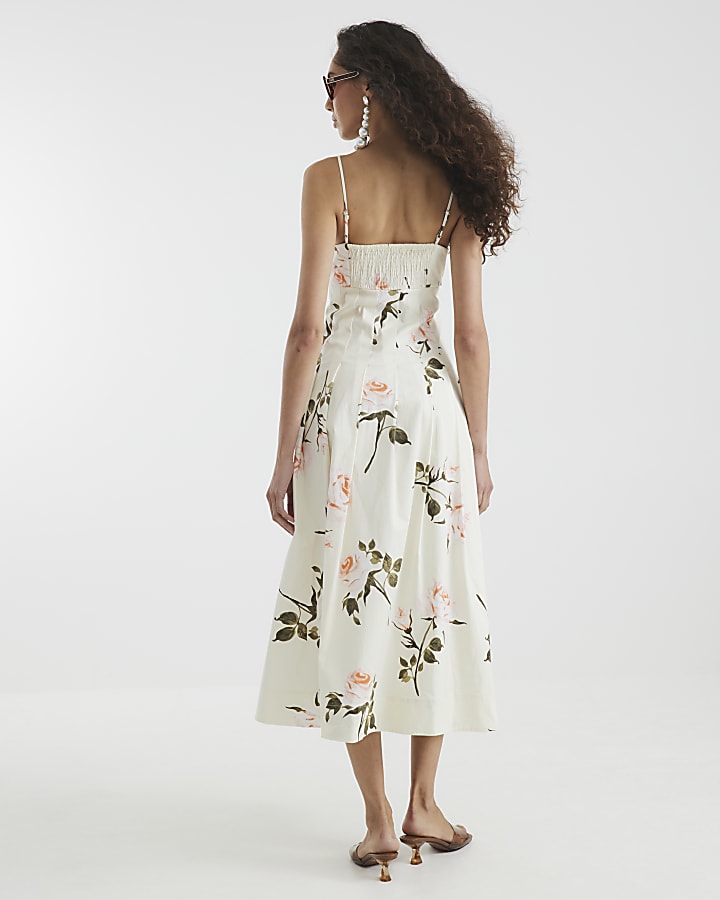 White Sleeveless Strappy Corset Midi Dress