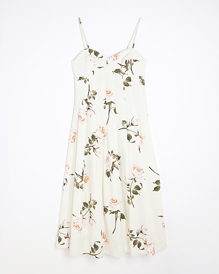 White Sleeveless Strappy Corset Midi Dress