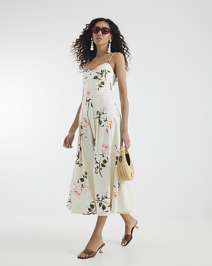 White Sleeveless Strappy Corset Midi Dress