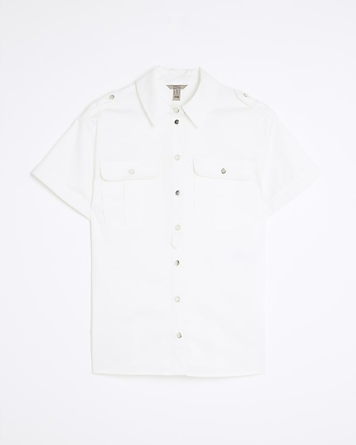 White Short Sleeve Utility Shirt