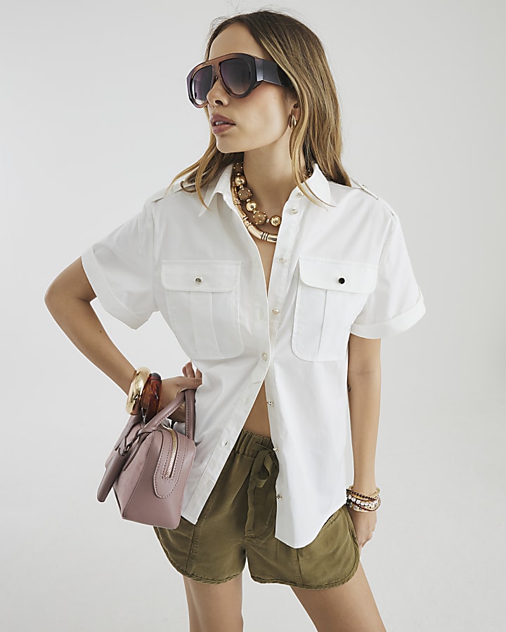 White Short Sleeve Utility Shirt