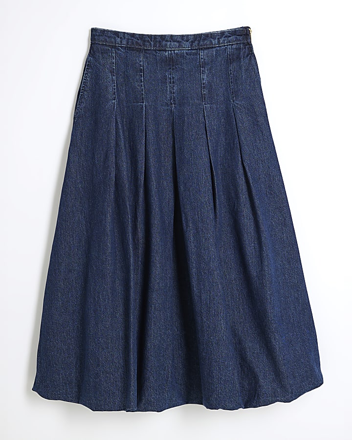 Denim Bubble Hem Midi Skirt